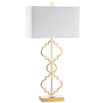 Selina 32" Iron Ogee Trellis Modern LED USB Table Lamp - JONATHAN Y